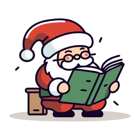 Santa Claus reading a book. Merry Christmas and Happy New Year.