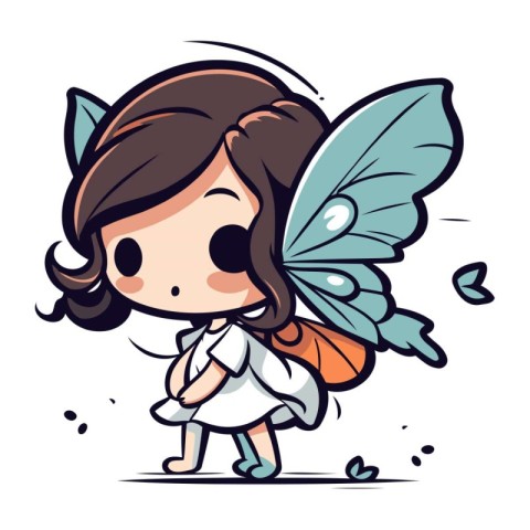 Cute little fairy with butterfly wings. Vector clip art illustra