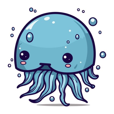 Cute cartoon jellyfish. Vector illustration isolated on white ba