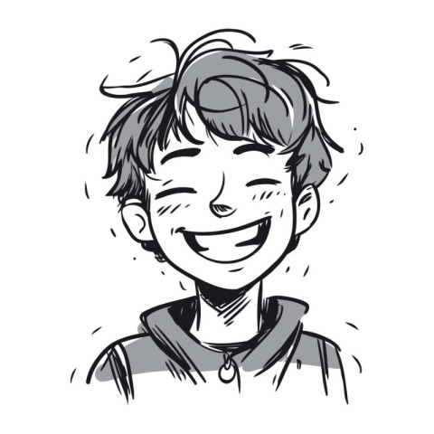 Smiling boy face. hand drawn vector illustration in sketch style