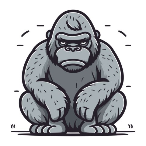 Vector illustration of a gorilla sitting and looking at the came