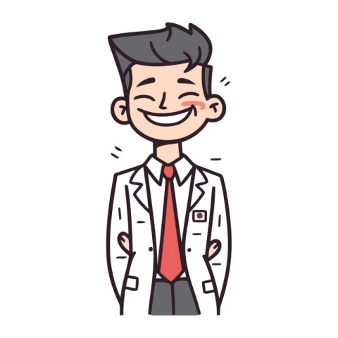 Smiling man in a white coat. Vector illustration in a flat style