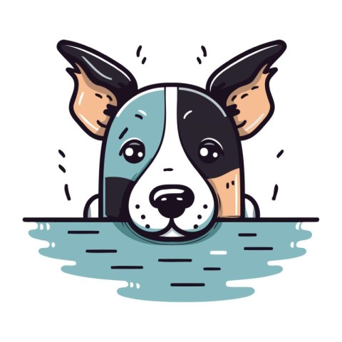 Cute cartoon dog peeking out of the water. Vector illustration.