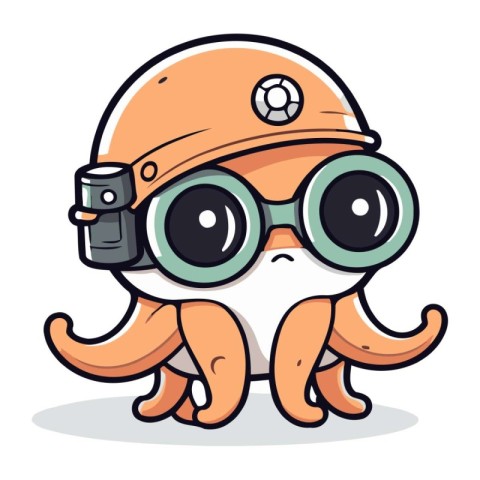 Octopus in helmet and glasses. Cute cartoon vector illustration.