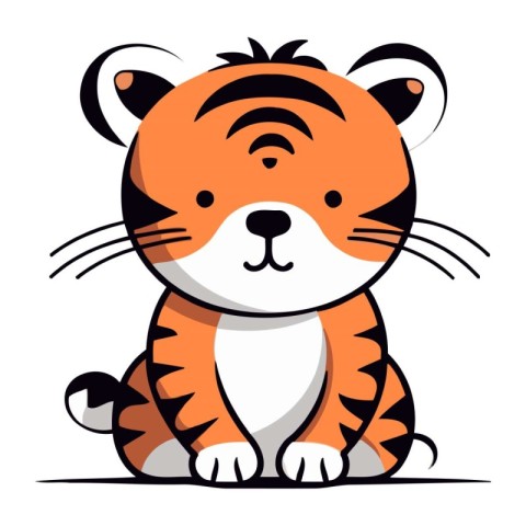 Cute cartoon tiger. Vector illustration isolated on a white back