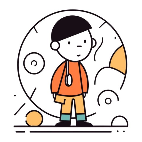 Character illustration design. Kid playing golf. cartoon style.