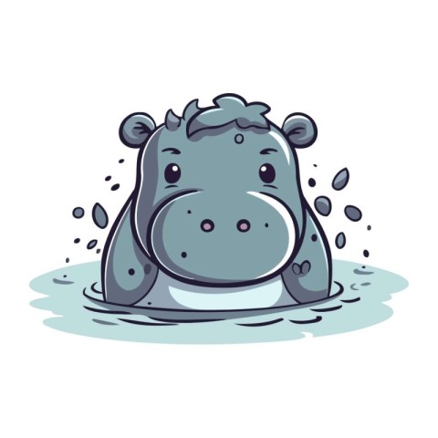 Cute hippopotamus in water. Vector illustration isolated on whit