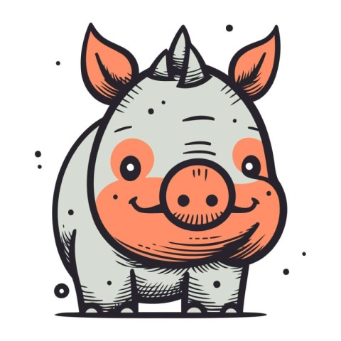 Cute rhinoceros cartoon character. Vector illustration on white