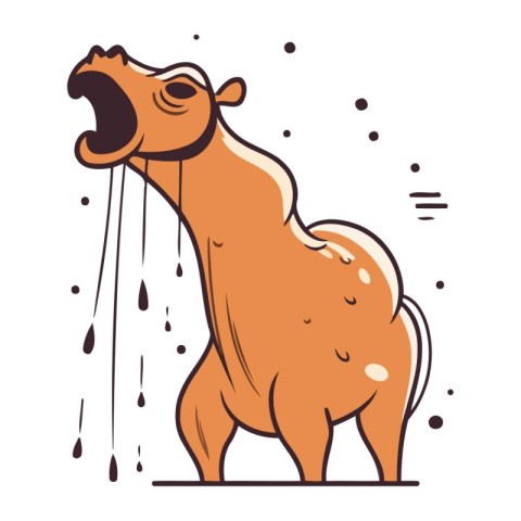 Camel in the rain. Vector illustration in a flat style.