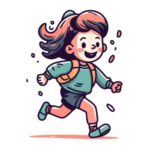 Cute little girl running. Vector illustration in cartoon comic s