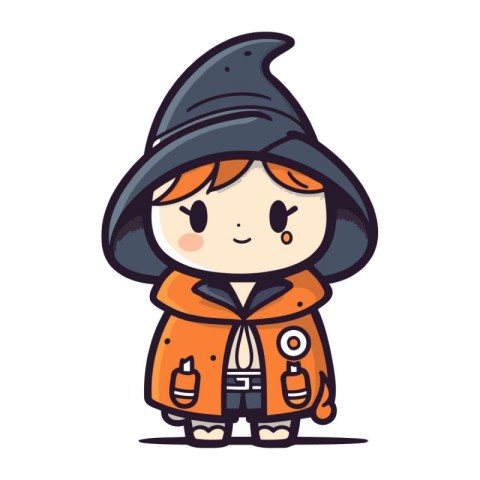 Cute little boy dressed as a witch. Vector illustration in carto