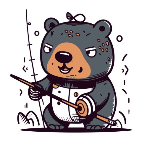 Bear with a fishing rod. Vector illustration of a cartoon bear.