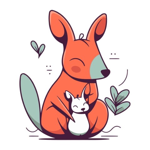 Cute kangaroo with cat. Vector illustration in cartoon style.