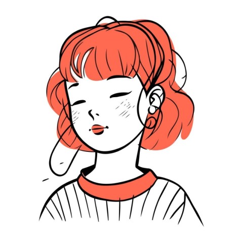 Portrait of a young woman with red hair. Vector illustration.