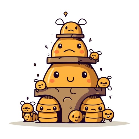 Illustration of a Cute Cartoon Honey Bee with Honey Cubes