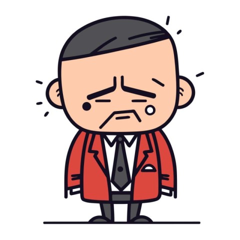 Sad Cartoon Businessman Wearing Suit   Retro Style Vector Illust