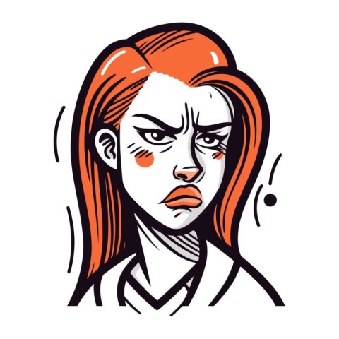 Angry woman face. Vector illustration of a female face with red