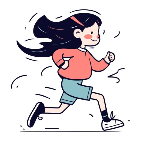 Running girl. Vector illustration in cartoon style. Girl jogging