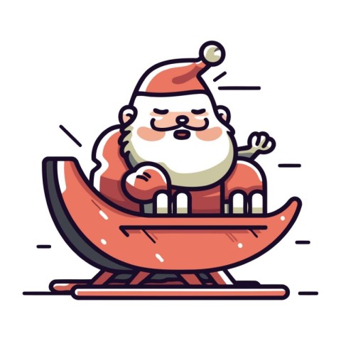 Cartoon Santa Claus on a sled. Vector illustration in a flat sty