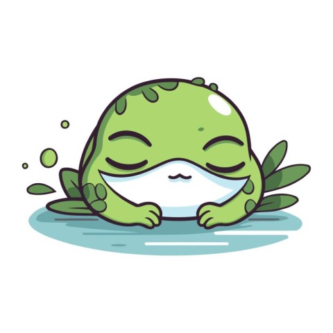 Cute green frog with a medical mask on his face. Vector illustra