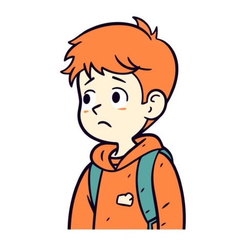 Sad boy with a backpack. Vector illustration isolated on white b