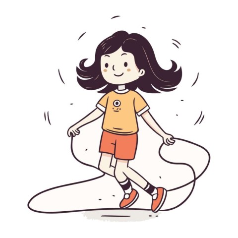 Illustration of a cute girl running on the beach. Vector.