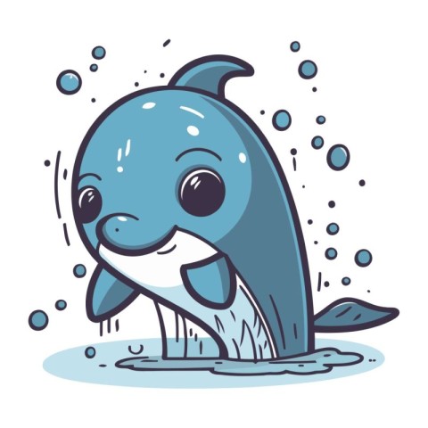 Cute cartoon dolphin. Vector illustration of a cute little dolph