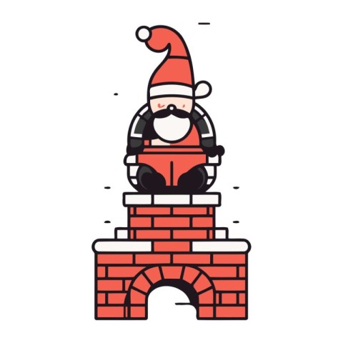 Santa Claus sitting on chimney. Vector illustration in flat styl