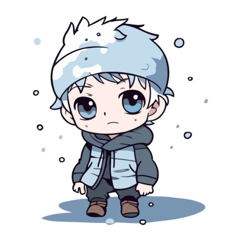 Cute little boy in winter clothes. Vector illustration on white