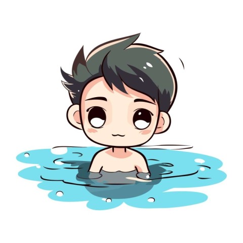 Cartoon boy taking a bath in the pool. Vector illustration.