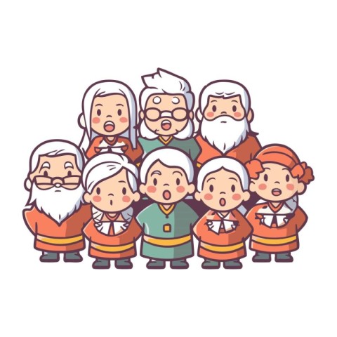 Cute cartoon grandparents and grandchildren. Vector illustration