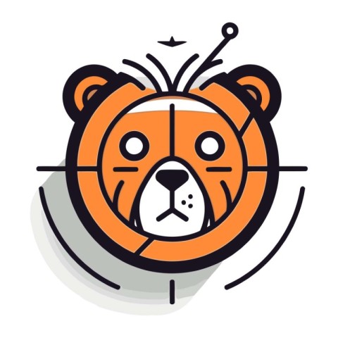 Cute bear head icon. Vector illustration in flat linear style.