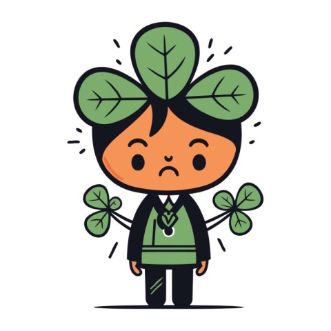 Cartoon man with clover leaves. St. Patricks Day vector illustra