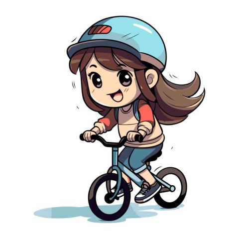 Girl riding a bike. vector illustration. isolated on white backg