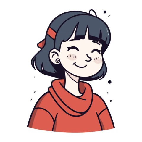 Illustration of a Smiling Girl Wearing a Red Scarf