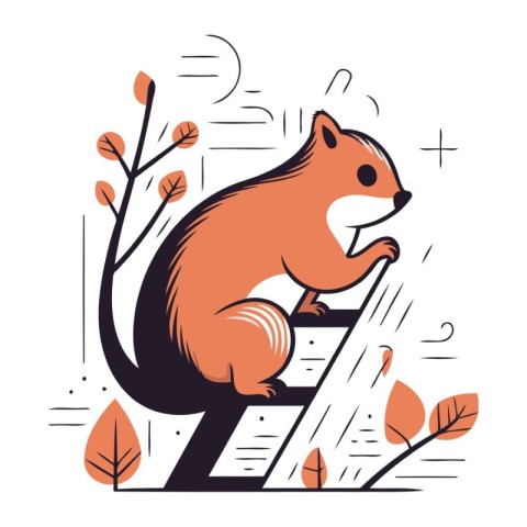 Squirrel climbing the stairs. Vector illustration in a flat styl