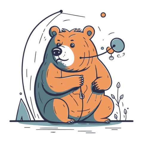 Vector illustration of a cute cartoon bear sitting on the ground