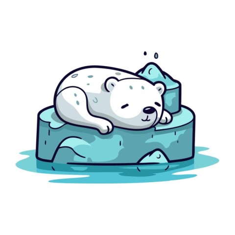 Polar bear sleeping on a piece of ice. Vector illustration.