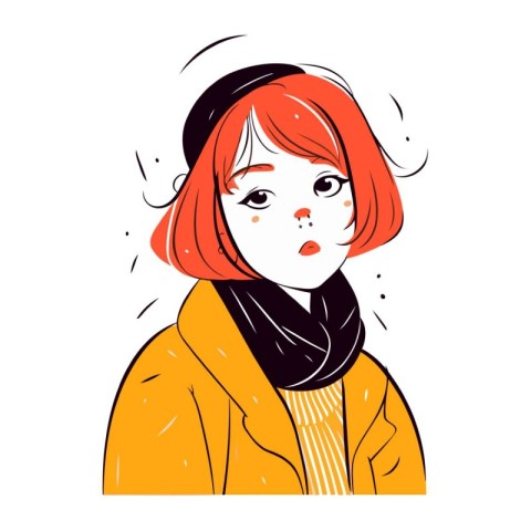 Portrait of a young woman in a coat and scarf. Vector illustrati