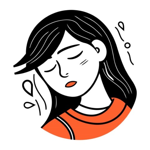 Girl with closed eyes. Vector illustration in doodle style.