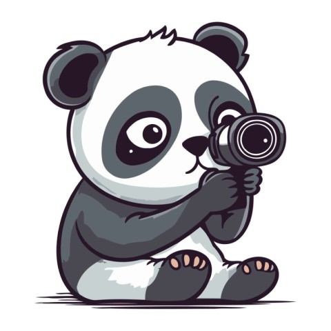 Cute panda with a camera in his hand. Vector illustration.