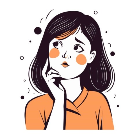 Illustration of a young woman thinking about something. vector i