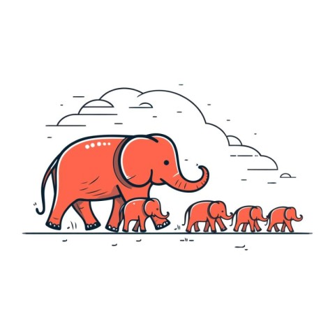 Vector illustration of a cute elephant with cubs on white backgr