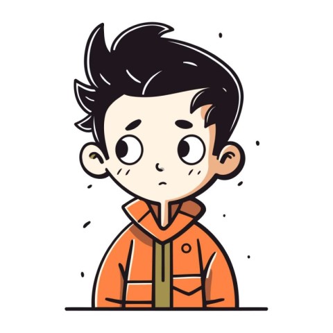 Funny little boy in warm jacket. Vector illustration in cartoon