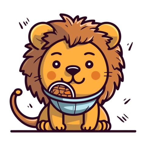 Cute lion with ice cream. Vector illustration in cartoon style.