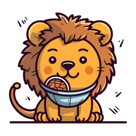 Cute lion with ice cream. Vector illustration in cartoon style.