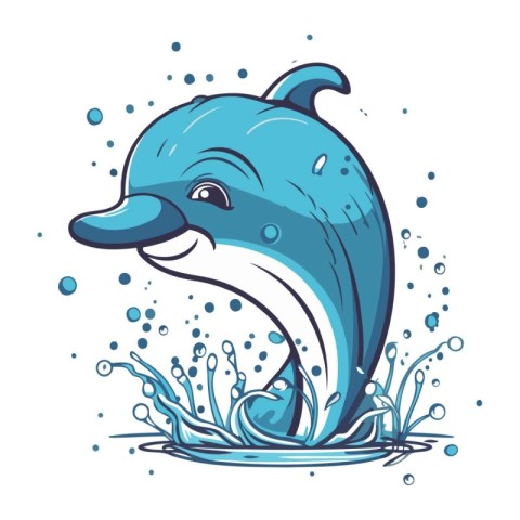 Dolphin jumping out of water. Vector illustration in cartoon sty