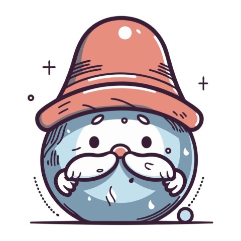 Cartoon snowman with hat and mustache. Vector illustration in do