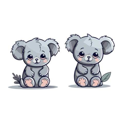 Cute koala couple on white background. Vector cartoon illustrati