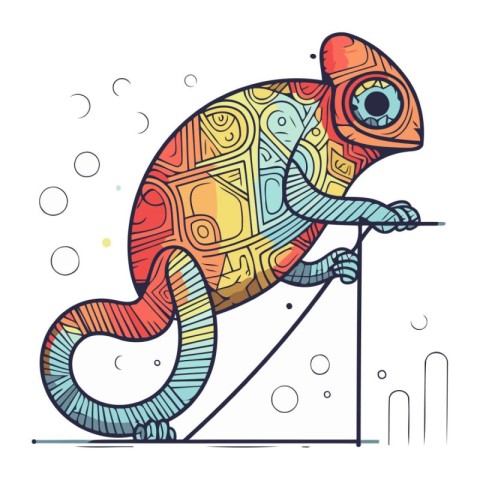 Colored chameleon on a white background. Vector illustration.